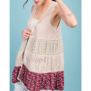 Easel Size Small Women's Floral Mixed Fabric Boho Vest